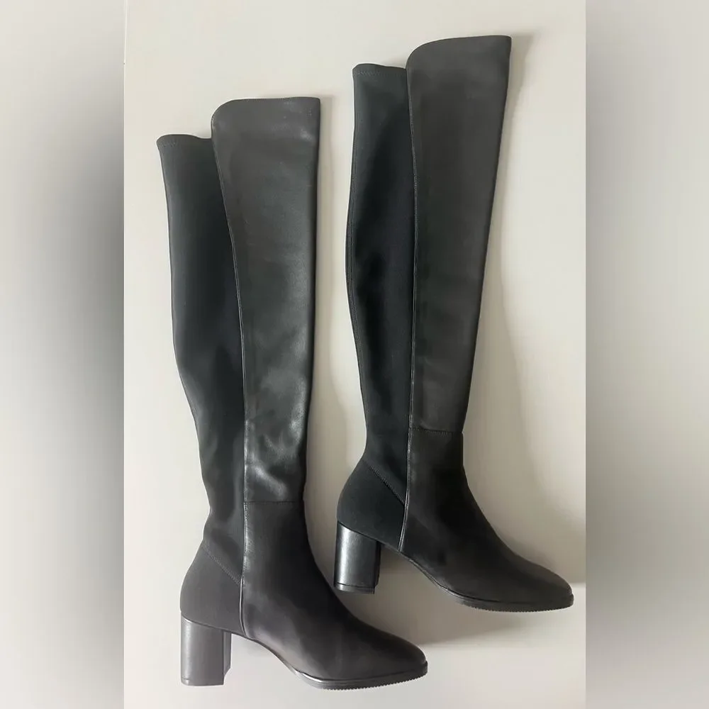 New Stuart Weitzman 5050 Bold Over the Knee Boot in Black Smooth Calf Size 8